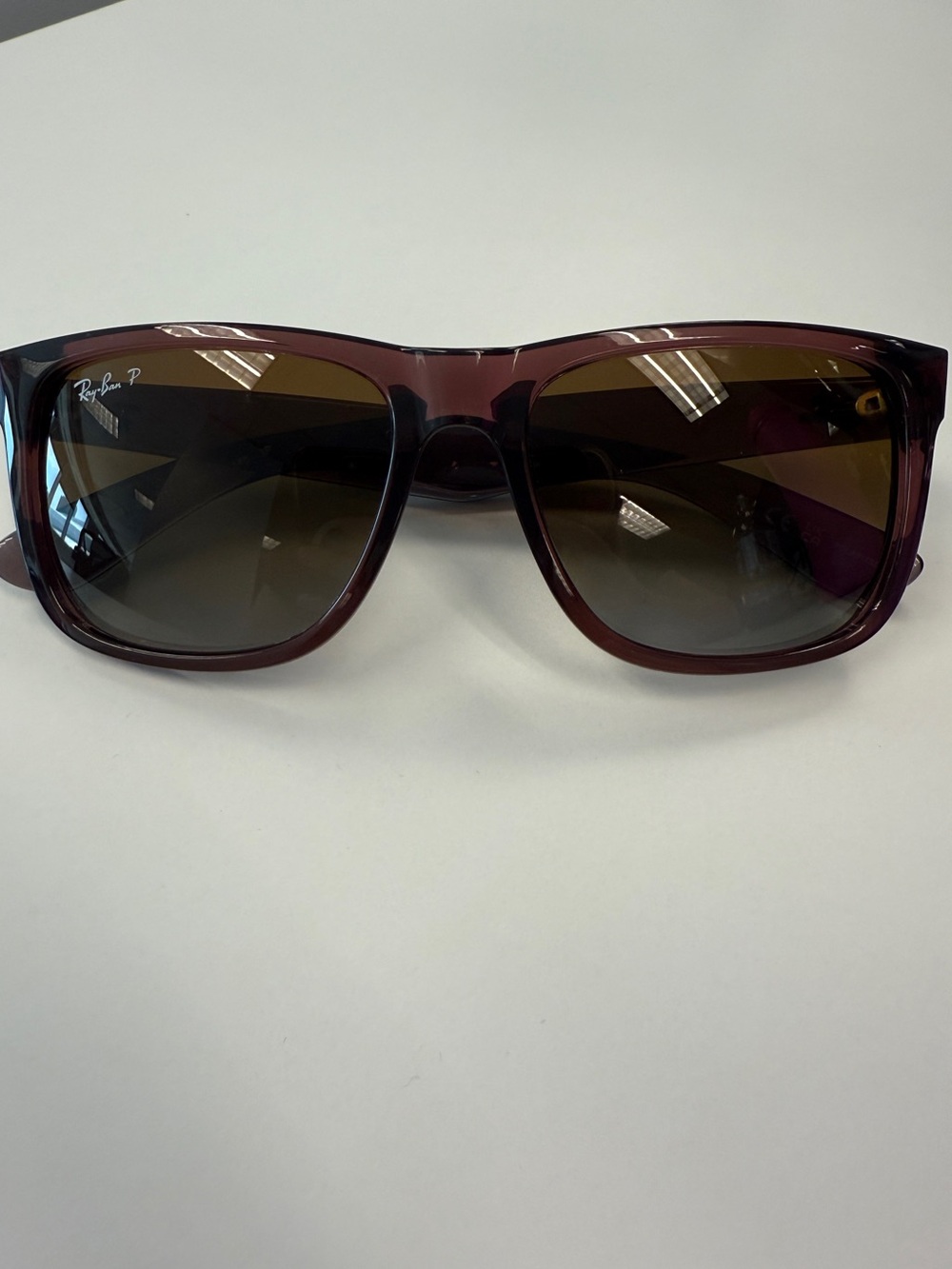 Ray-Ban Sunglasses - Polarized, Square-Shaped, Dark Purple Frame, Brown Lenses